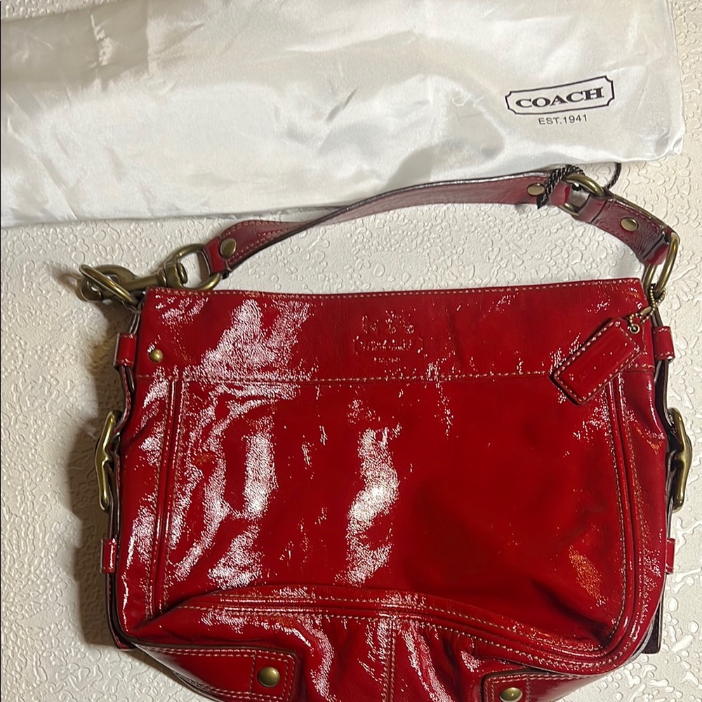 Coach Zoe Patent Crimson Red  Leather Hobo Bag